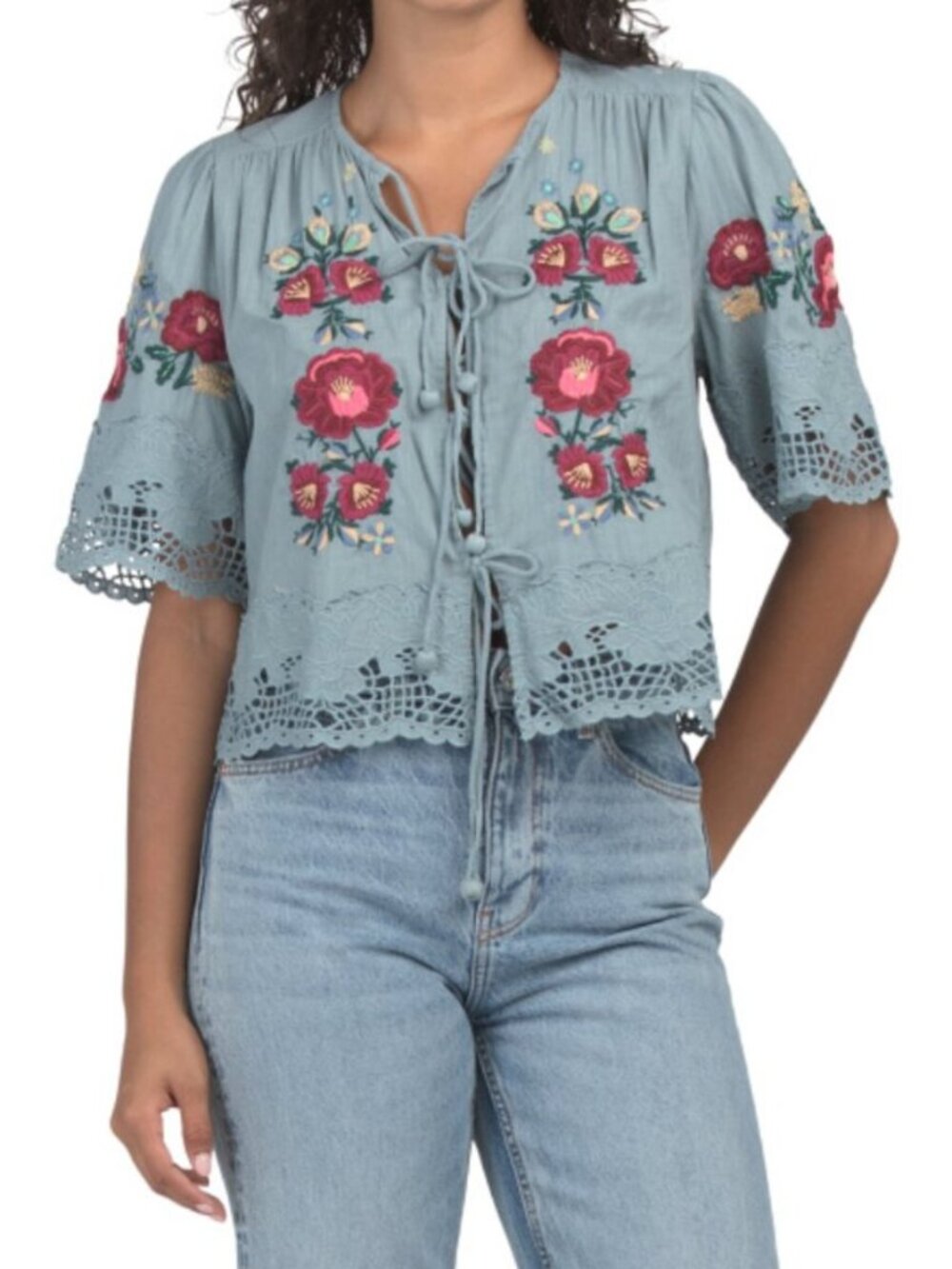 LOVE THE LABEL Short Sleeve Embroidered Blouse